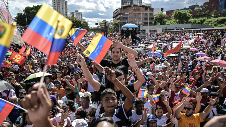 Supporters of Nicolas Maduro attend a campaign rally in Caracas on July 18, 2024.